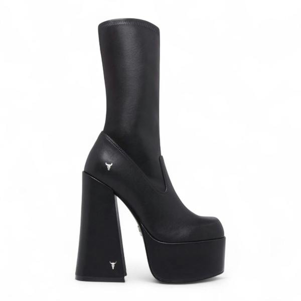 Windsorsmith Womens Black Mid-Calf Sock Platform Goth Heel Boots - Saviour