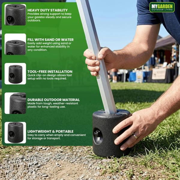 My Garden Outdoor Living My Garden Gazebo Weights 4 Pack - Fillable Marquee Leg Weights for 25mm Poles, Weather Resistant, Water or Sand Filled
