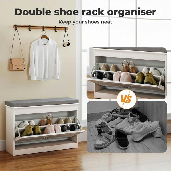 Levede Slim Shoe Storage Cabinet White Hallway Shoe Bench Organiser Unit 75cm