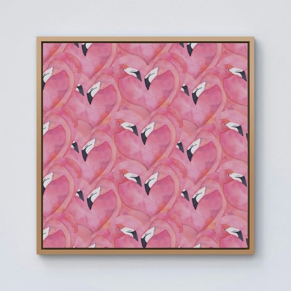 Warren Reed Watercolour Flamingo Hearts Framed Canvas