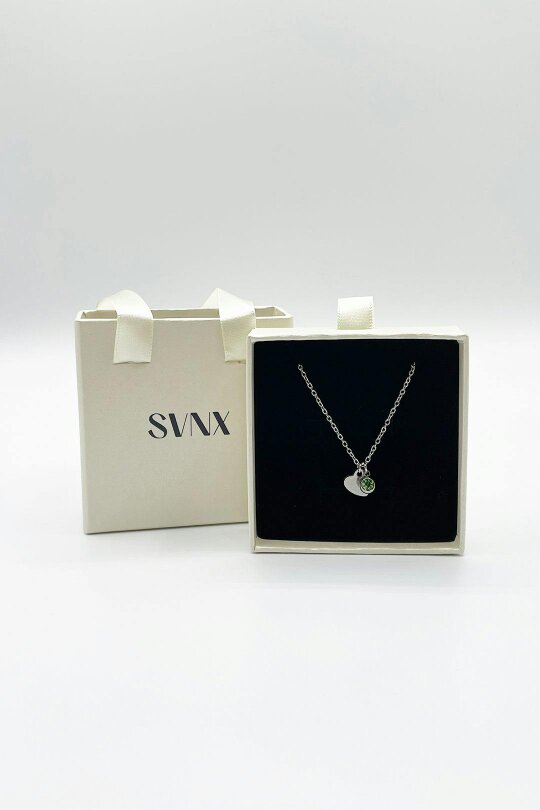 SVNX Mini Heart & August Birthstone Necklace in Silver - Gift Boxed