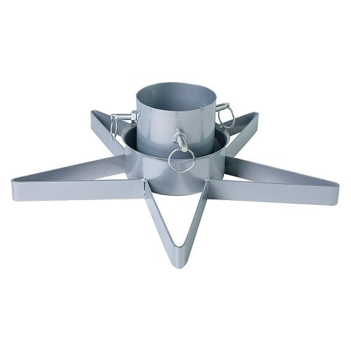 Star-Shaped Silver Christmas Tree Stand with Water Tank, Fits Real Trees up to 2.5m, 3 Screw Clamps for 35-85mm Trunks