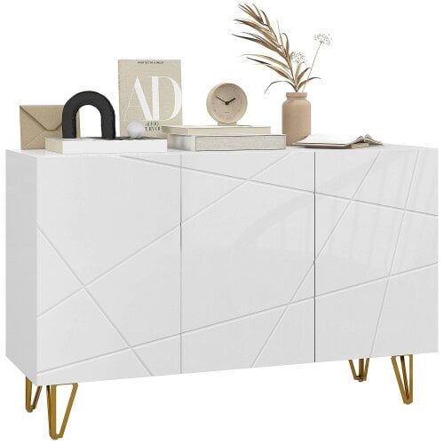 Wyld Haus Sarota High Gloss White Luxe Sideboard With Hairpin Legs