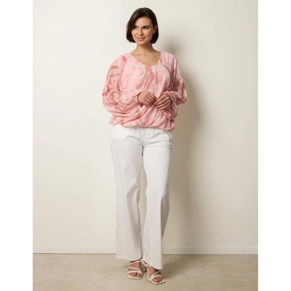 Blue Vanilla Abstract Print Puffball Top