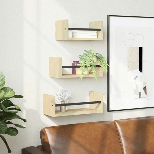 Berkfield 3 Piece Wall Shelf Set with Bars Sonoma Oak Engineered wood