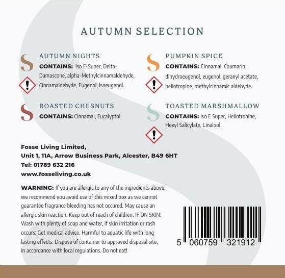 Autumn Selection Highly Scented Soy Wax Melts - 16 Pack Fosse Living  CLP safety information