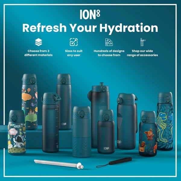 ION8 Leak Proof Slim Water Bottle, Stainless Steel, Exotic Birds, 600ml (20oz)