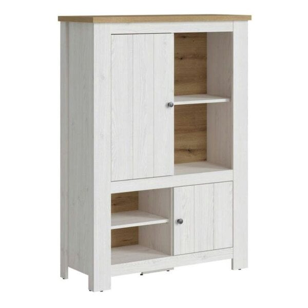 Wyld Haus Tipsyfern White Oak Wood 2 Door 4 Shelves Display Cabinet with LED Lights