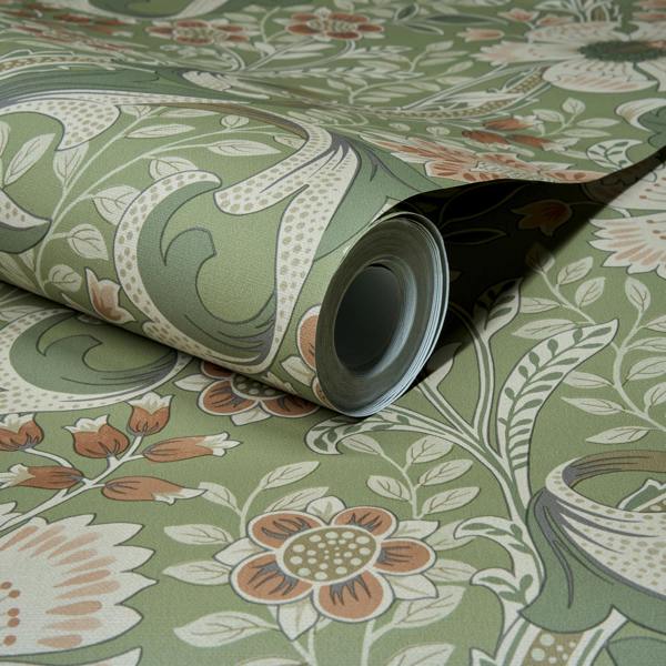 Grandeco Boutique Traditional Floral Trail PVC-free Eco Wallpaper, Green