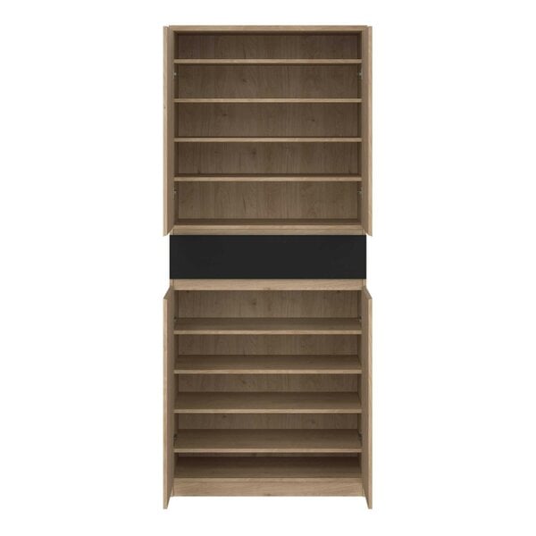 Wyld Haus Budapest Black and Natural Oak Effect Wood Shoe Cabinet 4 Doors 1 Drawer