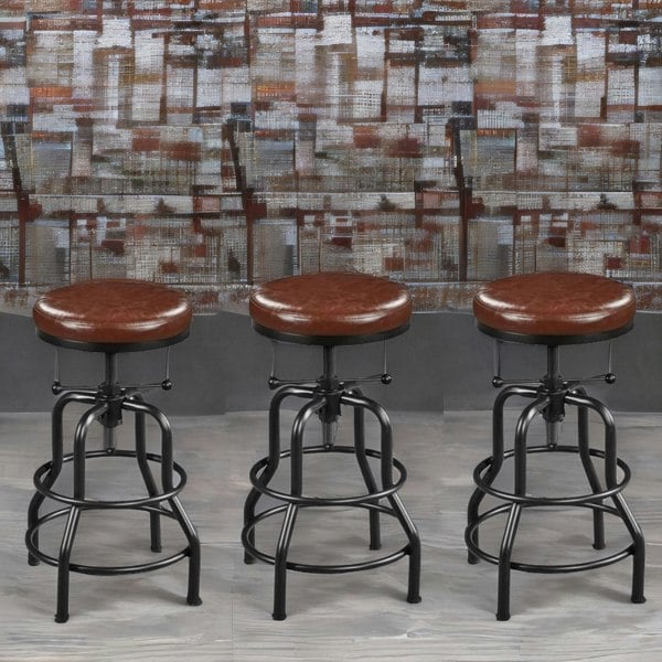 Rafaelo Mobilia Industrial Faux Leather Bar Stool With Adjustable Height