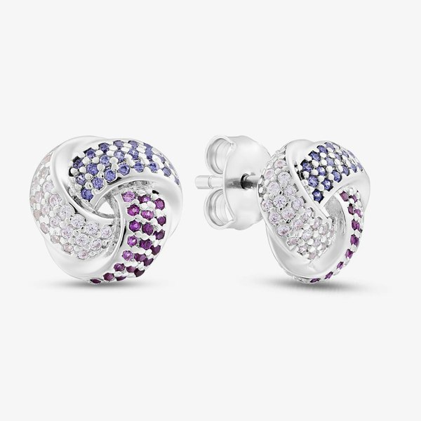 T. H. Baker Sterling Silver Rhodium Plated Pink Cubic Zirconia Pave Knot Stud Earrings 8.57.0029