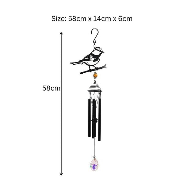 EDH Door Hardware Silhouette Blue Tit Wind Chime – Black, 58cm x 14cm x 6cm | Elegant Hanging Bird Chime for Garden, Patio & Home |  Outdoor Décor
