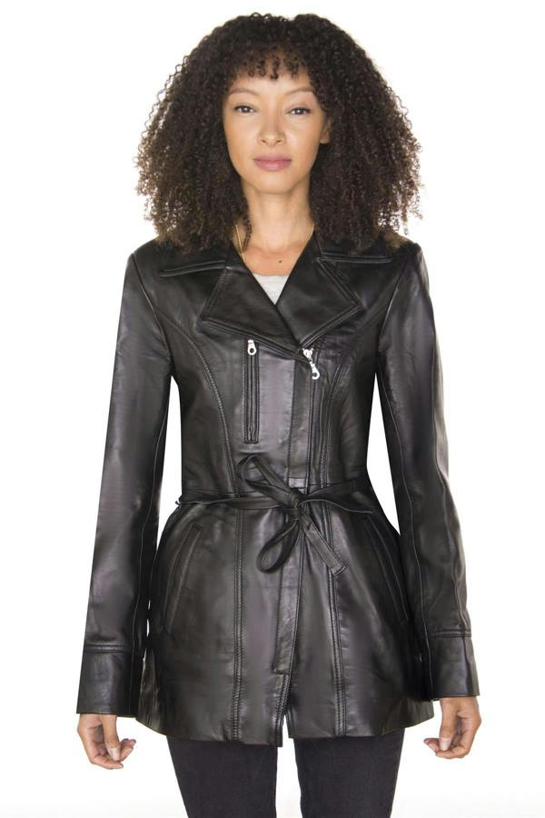 Infinity Leather Womens Leather Long Biker Jacket-Muscat