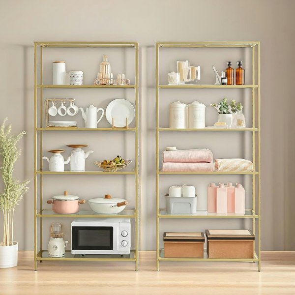 Rafaelo Mobilia 6 Tier Tempered Glass Shelves Unit Gold