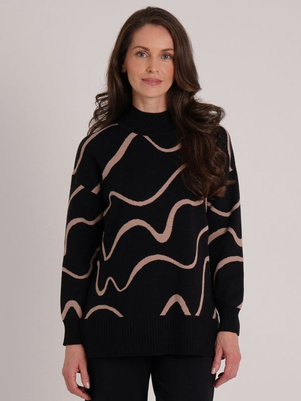 VIZ-A-VIZ Squiggle Jacquard Turtle Neck Jumper