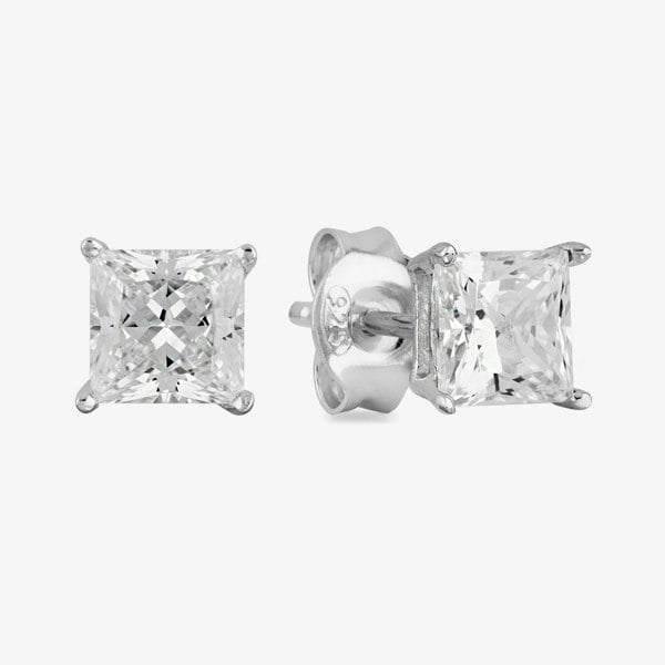 Starbright Silver 5mm Four Claw Square-Cut Cubic Zirconia Stud Earrings E304(5X5M) 3A