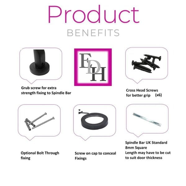 EDH Door Hardware Modern Matt Black Lever on Rose Plate Door Handle Set – 6 Pairs, 52mm Round Rose Plate & 127mm Lever Handle