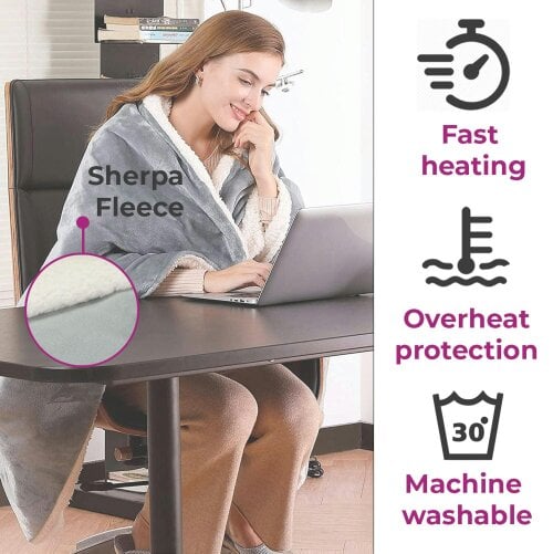 Neo Grey Electric Heated Throw Over Reversible Blanket