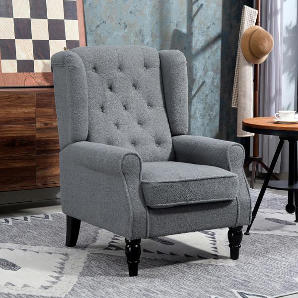 HOMCOM Accent Armchair Home Furniture Retro Tufted Club Fabric Charcoal Grey - Grey