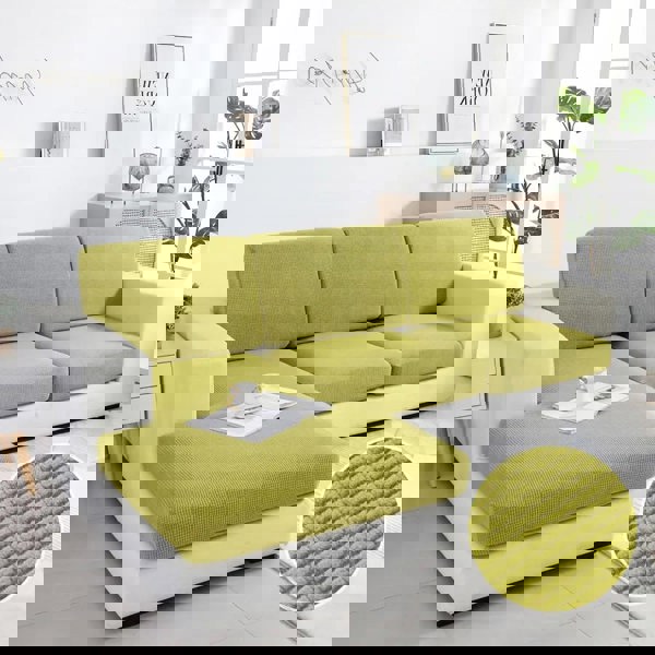 Anyhouz Anyseat Sofa Cover Green Polyester Thick Stretchable Cushion For Living Room 1Pc Normal Size 225-275cm