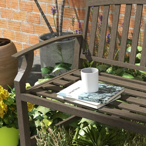 Wyld Haus Lilu Metal Brown 2 Seater Outdoor Garden Bench With Slatted Frame
