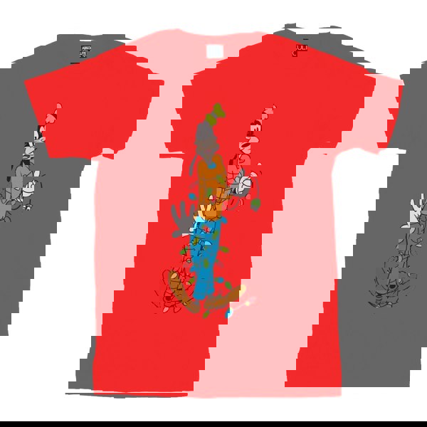 Disney Mens Goofy Christmas Lights T-Shirt - Red