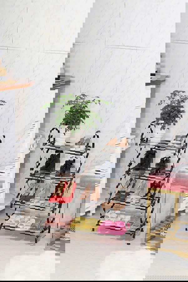 Living and Home Black Metal 4 Tier S-Shape Shoe Rack