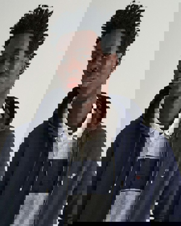 GANT Mens Regular Fit Shield Logo Full Zip Hoodie - 433 Evening Blue