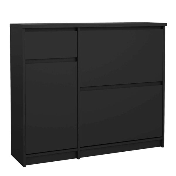 Wyld Haus Budapest Matt Black Wooden Shoe Cabinet 3 Doors 1 Drawer