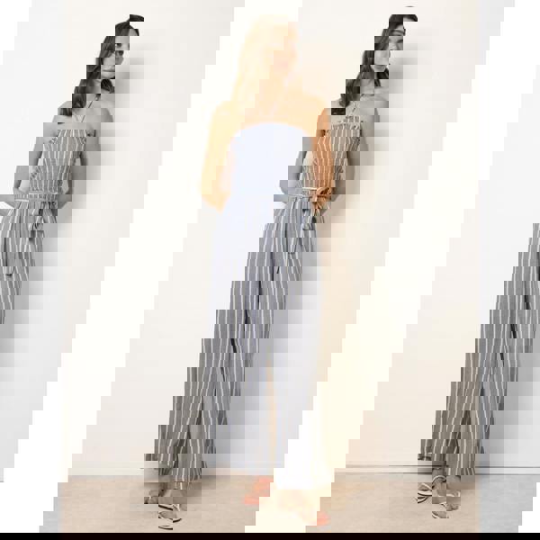 Blue Vanilla Bardot Tie Neck Pinstripe Jumpsuit