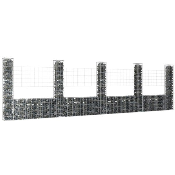 Berkfield U-shape Gabion Basket with 5 Posts Iron 500x20x150 cm