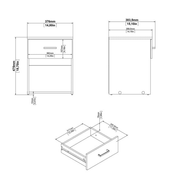Wyld Haus Munich White Wooden Bedside Table 1 Drawer