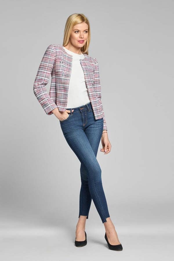 Rumour London Camille tweed jacket in blue, red and white