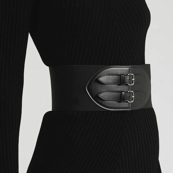 Alaia buckled leather corset belt in black calf leather
