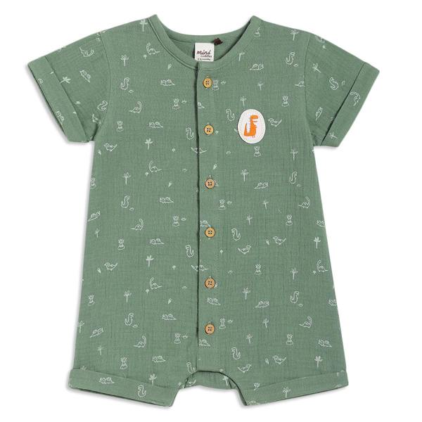 Mini Cuddles Baby Boys Dino Printed Romper, Green
