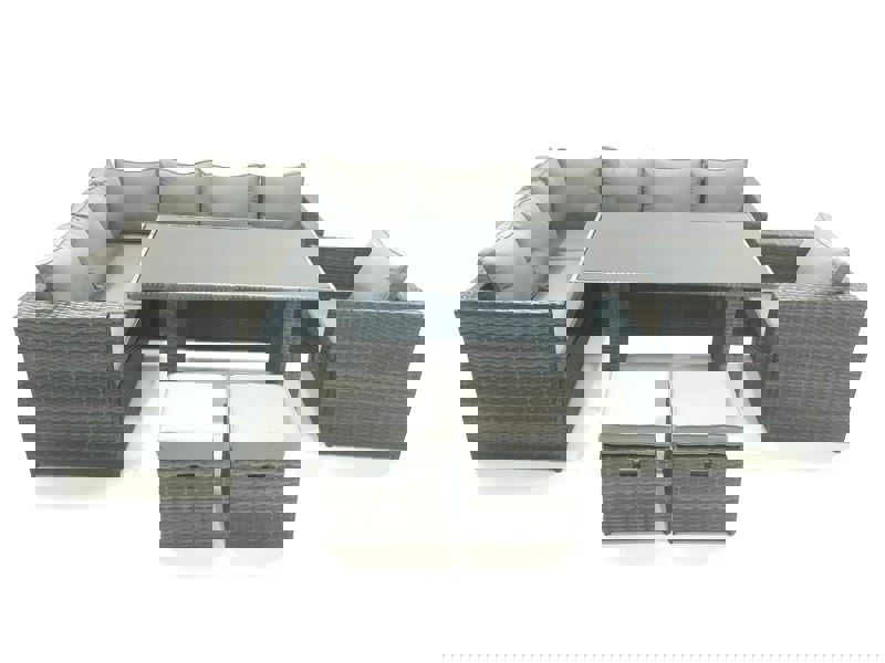 Fimous Outdoor Lounge Rattan Corner Sofa Set Garden Furniture Rectangular Dining Table Chair 8 Seater