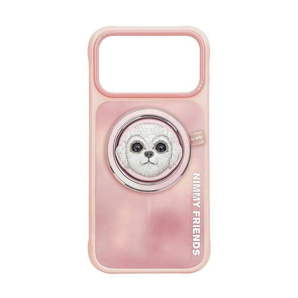 Nimmy Friends Nimmy Big Eye Cute Pet Bischon Fraise Dog Face Case with Detachable MagSafe Grip for iPhone 17 Pro 6.3" Pink