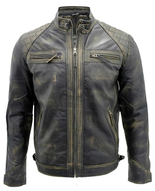 Infinity Leather Men's Vintage Zipped Leather Racing Quilted Biker Jacket