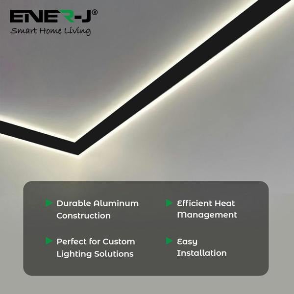 ENER-J Gypsum LED Cove Light 45 Degree Corner Aluminum Profile- Black, 2 Meters