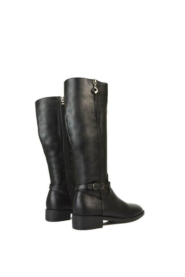 XY LONDON Knee High Boots Low Heel Zip Up Calf Riding Biker With Ankle Strap