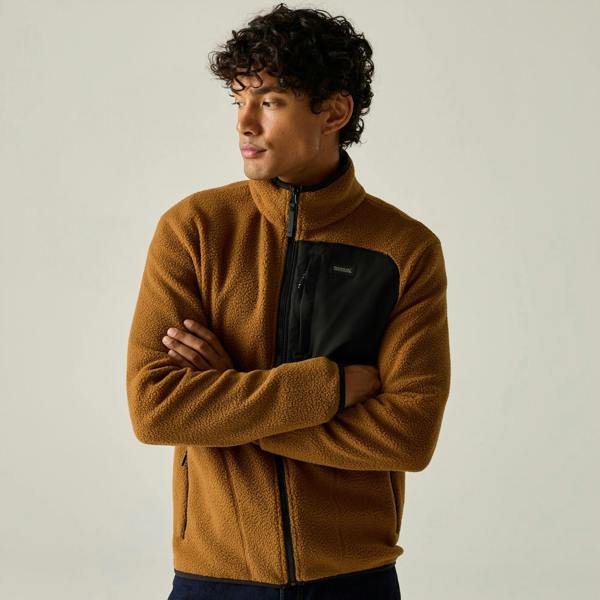 Regatta Mens Frankie Borg Fleece Jacket - Rich Tan/Black - 