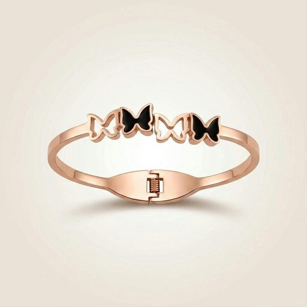The Colourful Aura Kids Rose Gold Black Butterfly Charm Non-Tarnish Bangle Bracelet