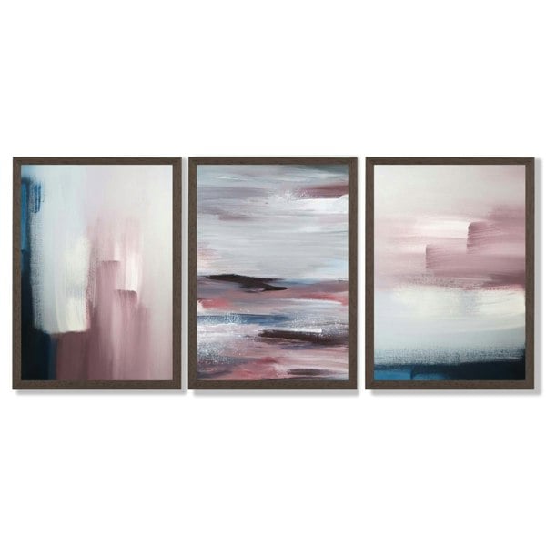 Artze Wall Art Framed Set of 3 Navy & Blush Pink Abstract Prints
