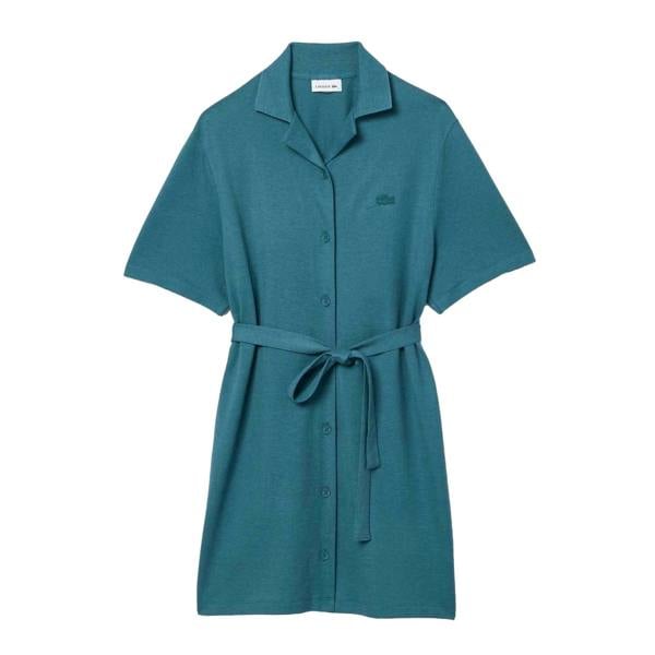 Lacoste Womens/Ladies Linen Blend Belted Shirt Dress - Green - 