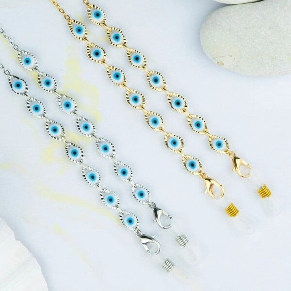 The Colourful Aura Silver Evil Eye Protection Summer Turkish Reading Eyeglass Chain Lanyard