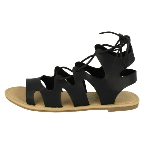 Spot On Ladies Spot On Lace Up Leg Flat Gladiator Sandals