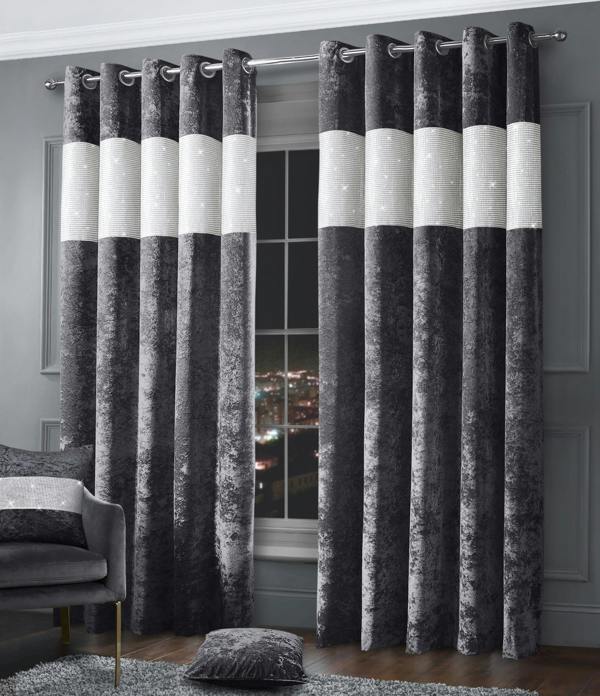 Intimates Diamante Velvet Fully Lined Ring Top Curtains - Luxury, Soft Fabric Window Drapes for Living Room and Bedroom - 229cm x 229cm