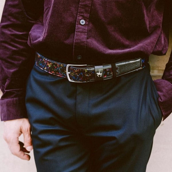 Embassy London Alec - Black Flower - Men's dressy belt in flower patterned genuine leather