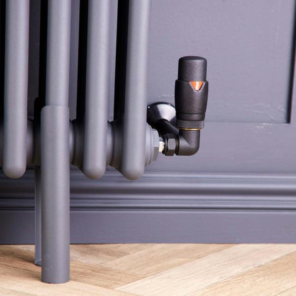 Flode Corner Round Thermostatic Radiator Valve Pack | Anthracite